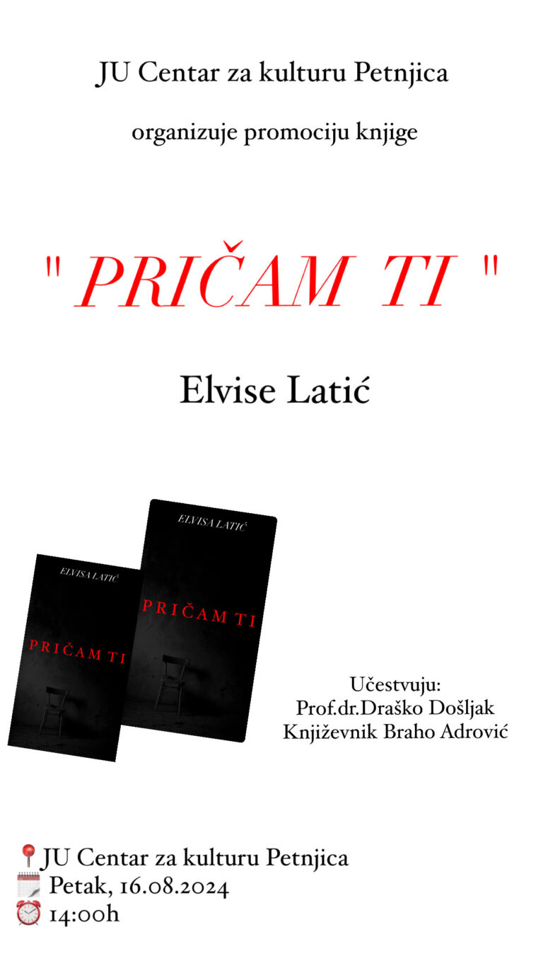 U PETAK U 14 ČASOVA: PROMOCIJA KNJIGE “PRIČAM TI” AUTORKE ELVISE LATIĆ