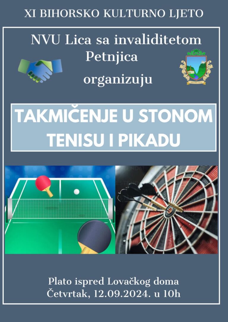 PETNJICA: NVO LICA SA INVALIDITETOM ORGANIZUJU TURNIR U STONOM TENISU I PIKADU